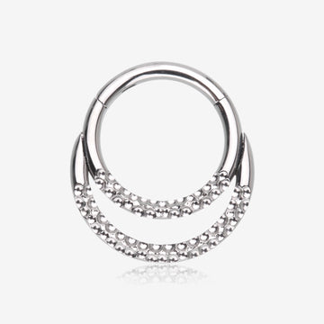 Implant Grade Titanium Hammered Accent Double Loop Clicker Hoop Ring